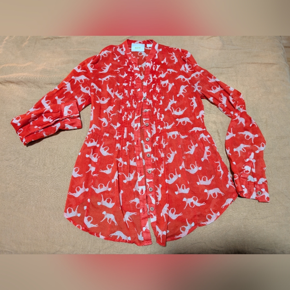 Anthropologie Maeve Red Leopard Long-Sleeve Button Blouse. Size 0